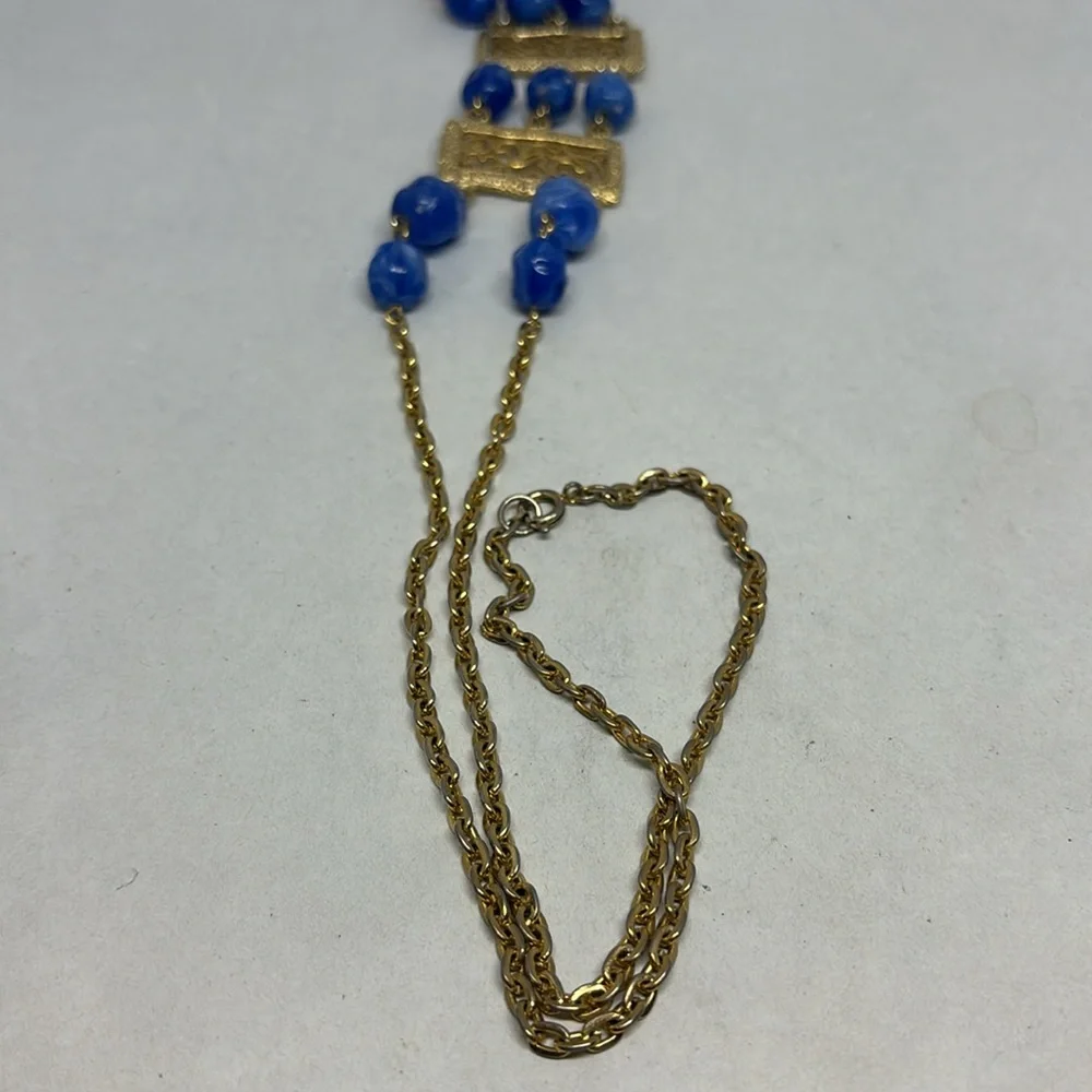 Pretty vintage blue bead, Art Deco style necklace - Picture 8 of 12